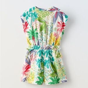 NWT ZARA GIRLS  TEXTURED PRINTED SHORT JUMPSUIT- Size 11-12 OR 13-14